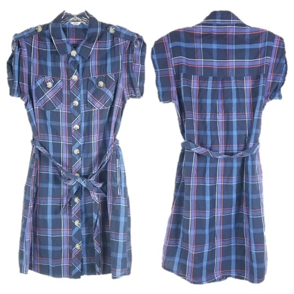 Fossil plaid button down shirt dress